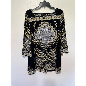 Studio & Co Tunic/Dress Black Yellow White Pattern Square Neck Womans Size L